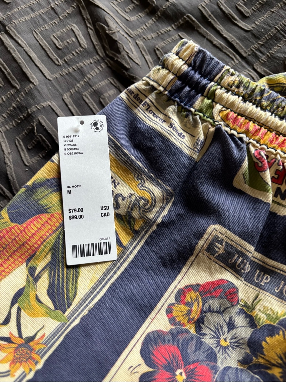 Urban Outfitters Wide Leg Seed Packet Print Pants in Navy, Yellow, Red - Picture 2 of 2